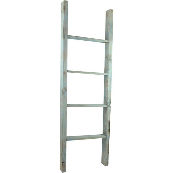 Ekena Millwork 19"W x 60"H x 3 1/2"D Vintage Farmhouse 4 Rung Ladder, Barnwood Decor Collection, Driftwood Blue DECR019X060X04LDRBU - main